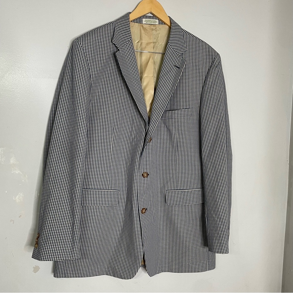 Vintage Orvis Blue Gingham‎ Check Summer Blazer Sport Coat Jacket 46L